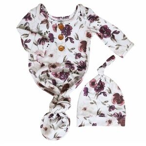 Caden Lane Floral Baby Gown with Matching Hat 7-14lb